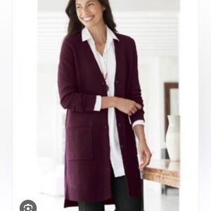 J. Jill Longline Burgundy Duster Cardigan. Ribbed with Pockets.  Size Small